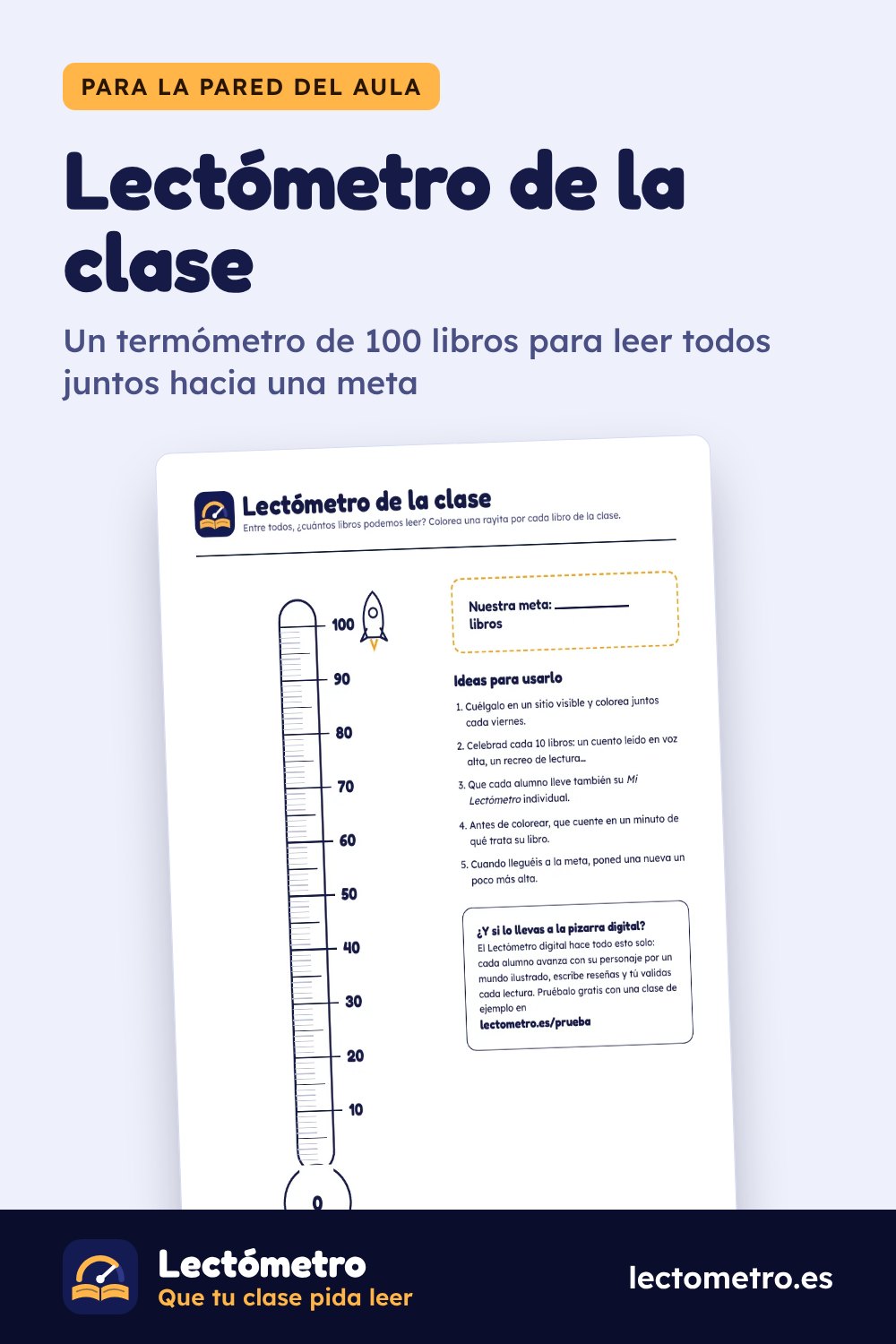 Imagen para Pinterest: lectometro clase 100 libros